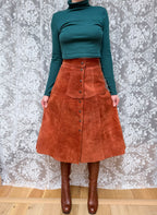 Vintage 1970s Burnt Orange Suede Midi Skirt