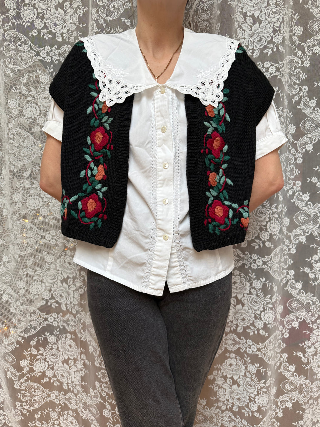 Vintage Laura Ashley Floral Embroidered Waistcoat