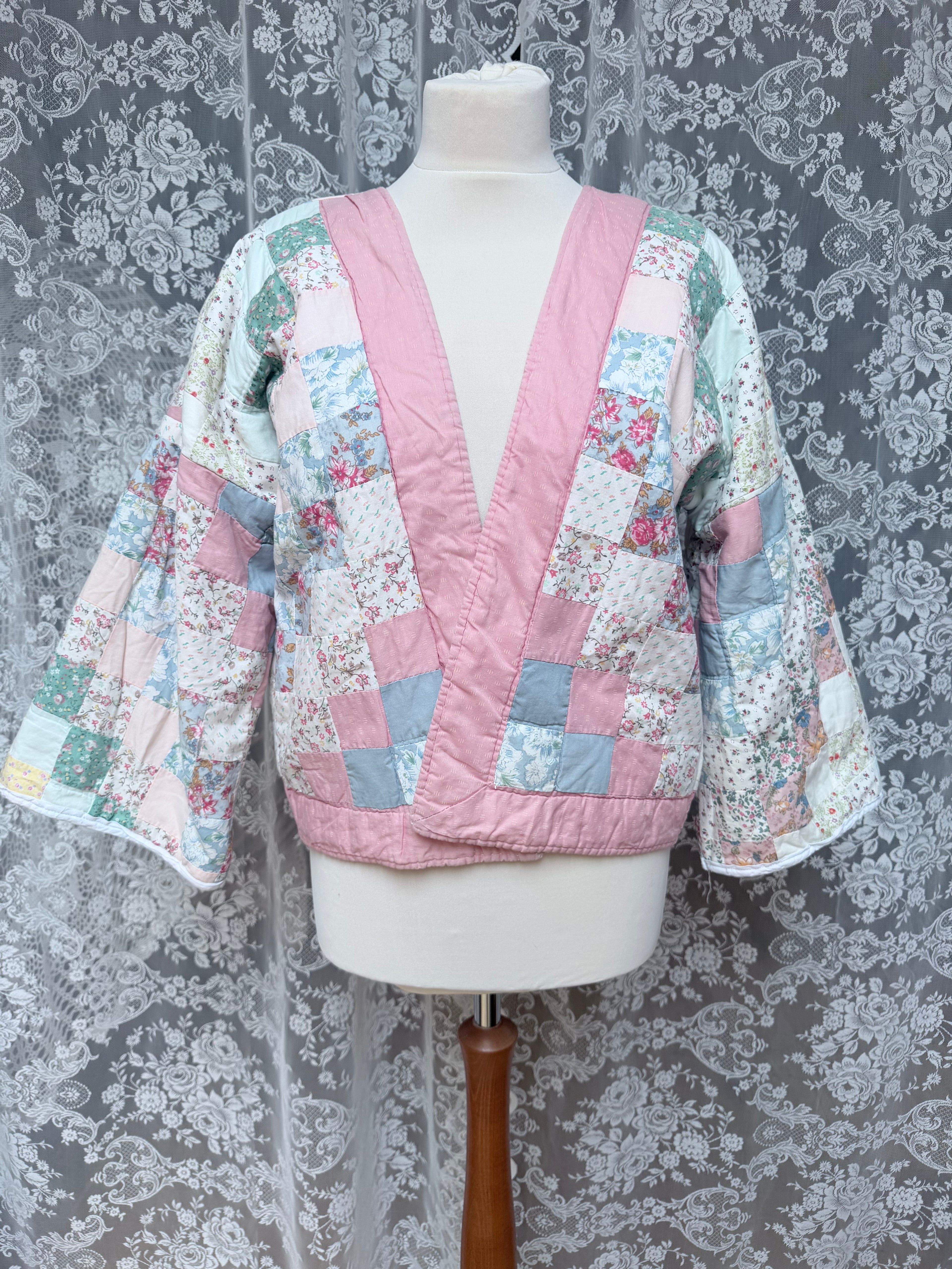 Gorgeous Vintage Hand-Sewn Patchwork Pastel Cottagecore Jacket