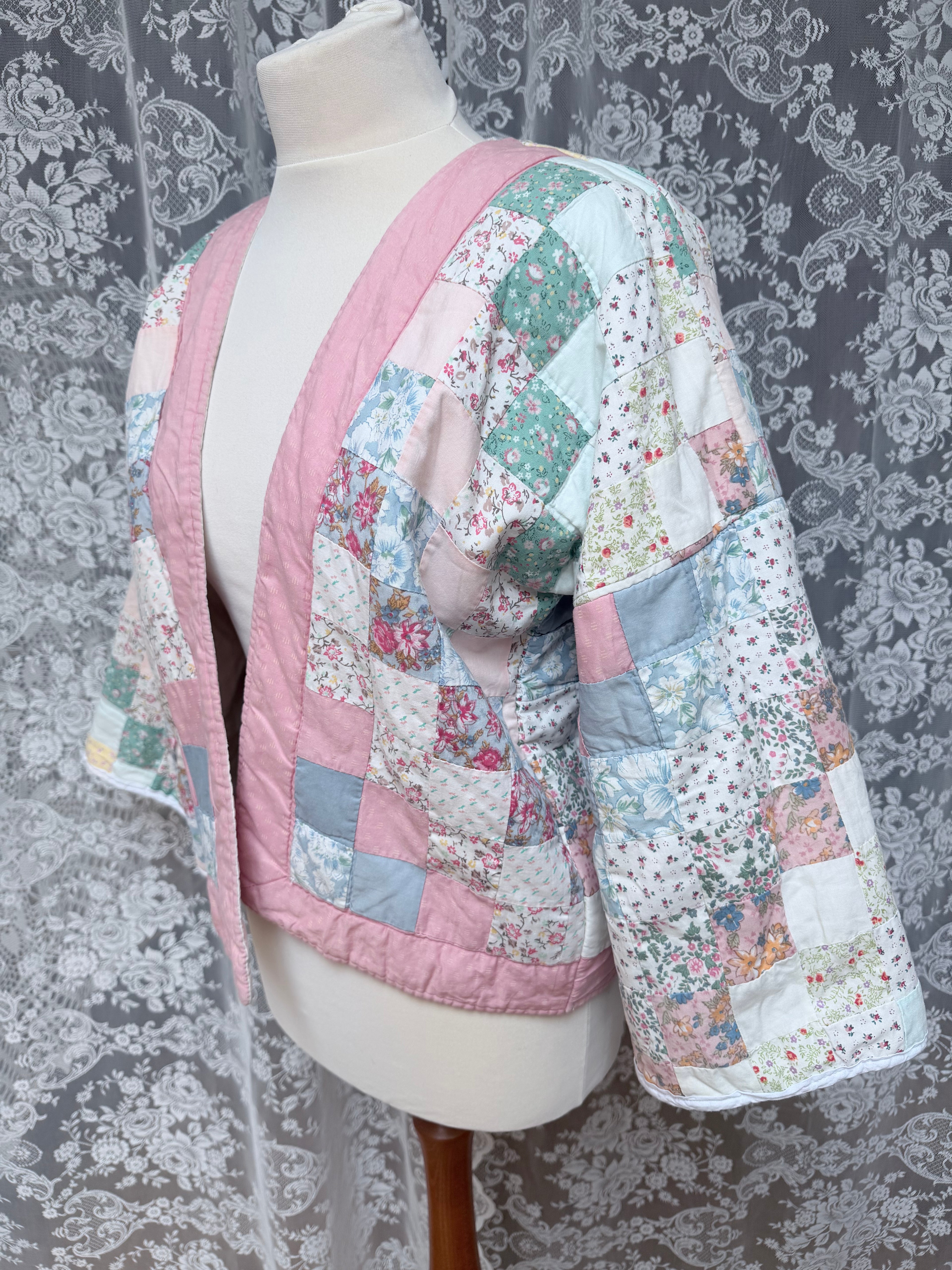Gorgeous Vintage Hand-Sewn Patchwork Pastel Cottagecore Jacket