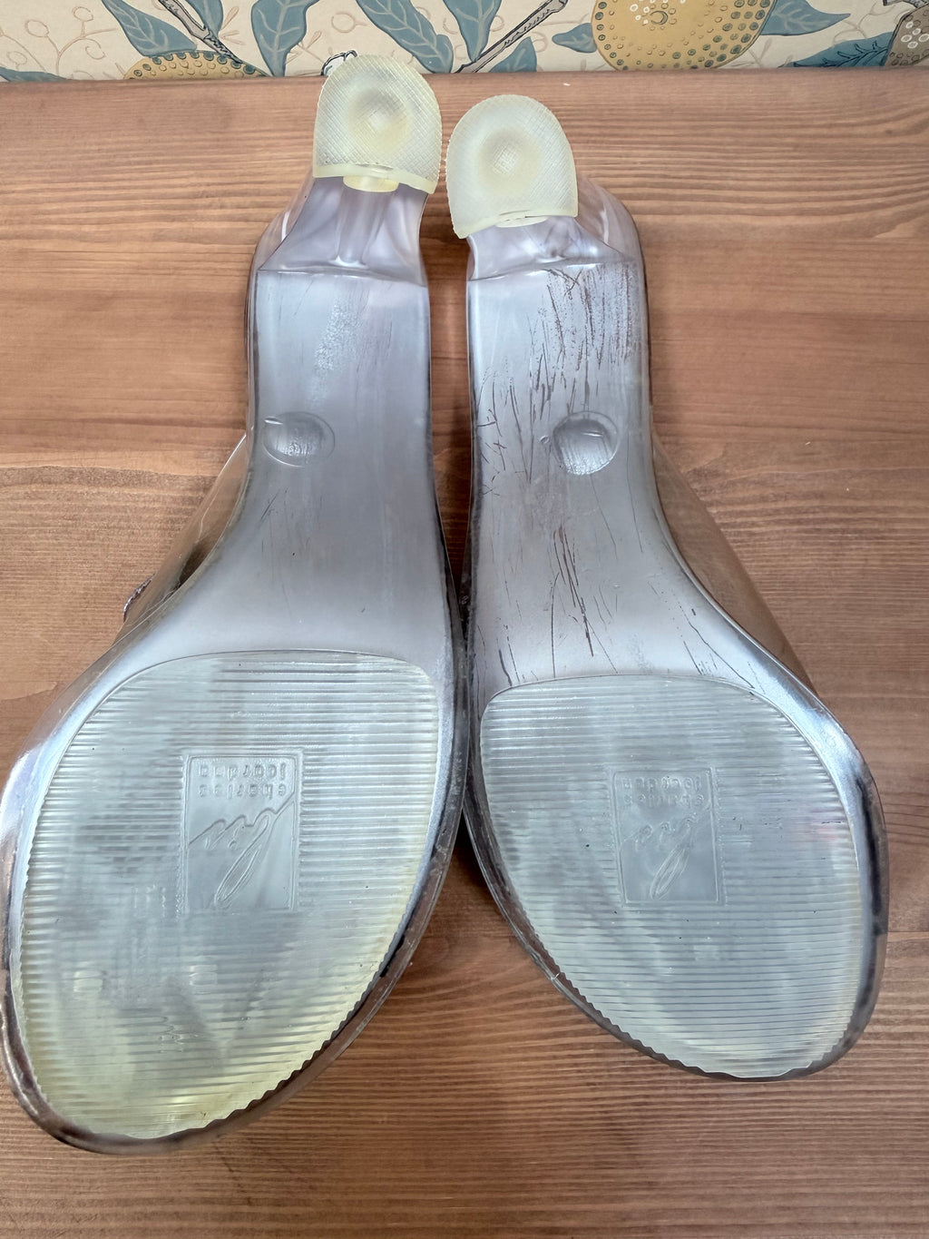 Vintage Couture Charles Jourdan Silver Flower Block Heel Shoes