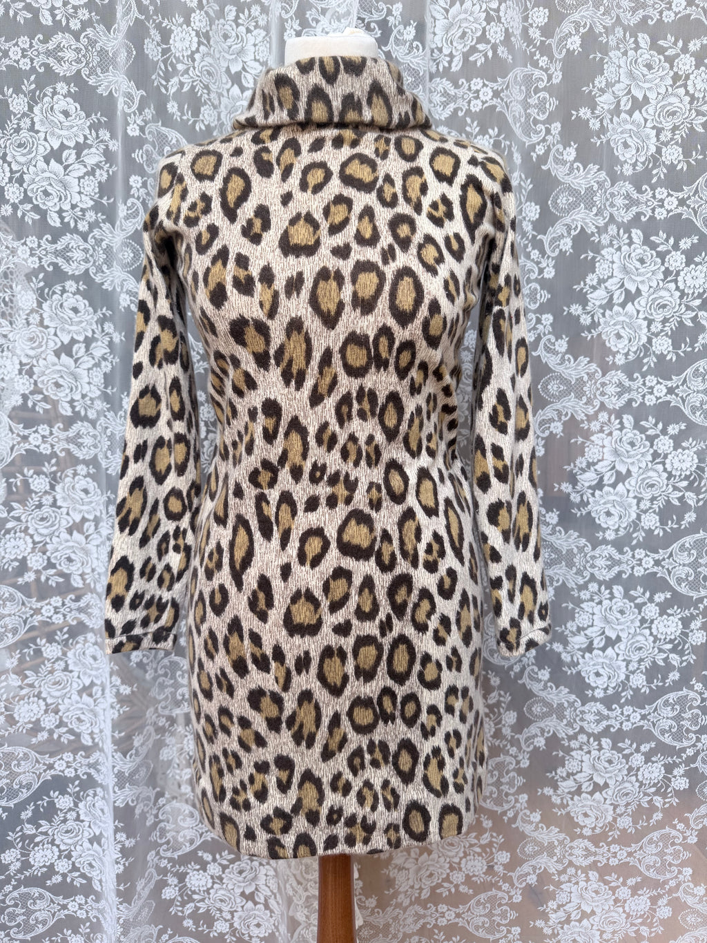 Extremely Rare 1970s Pringle of Scotland Leopard Print Cashmere Polo Dress