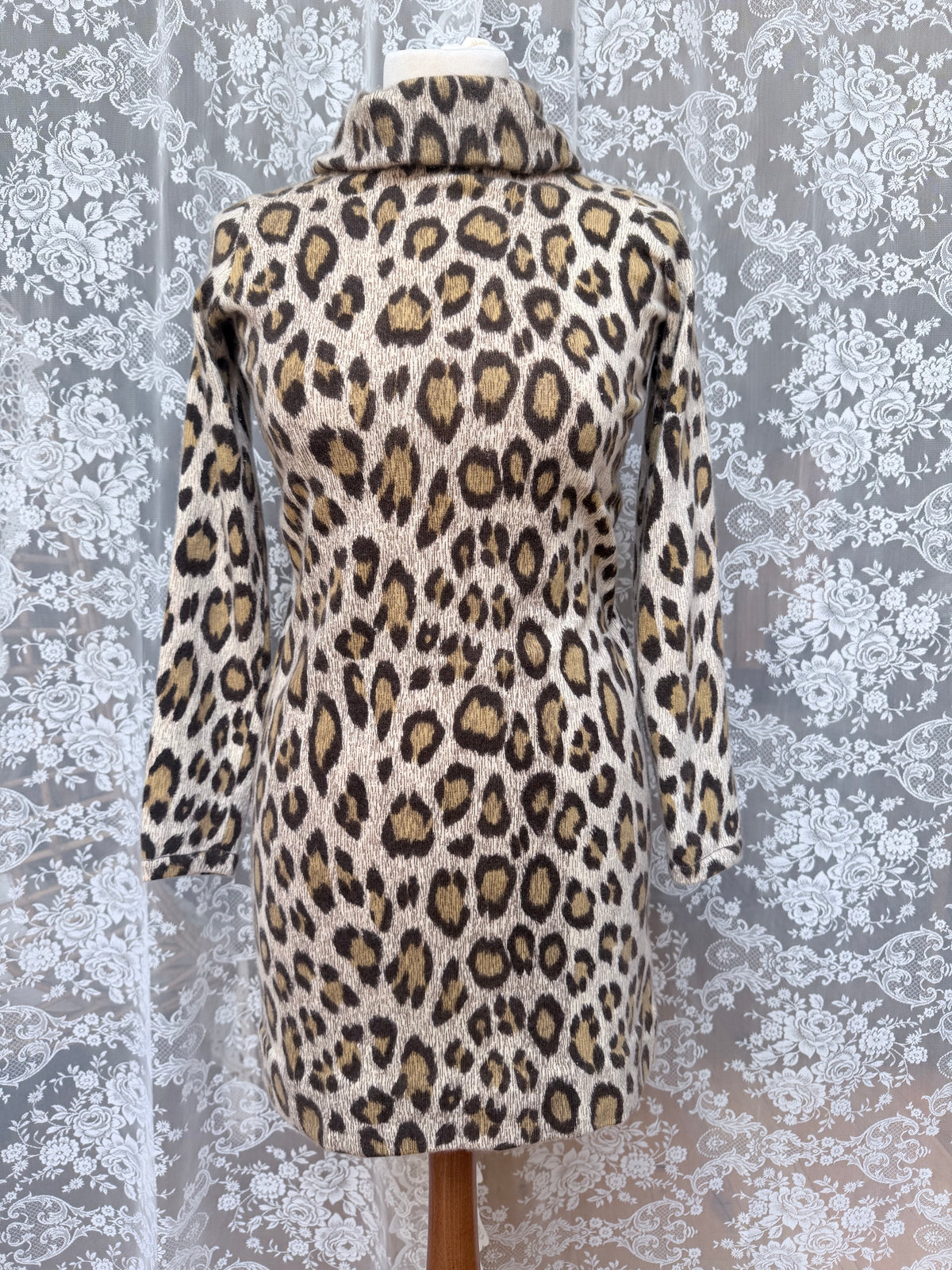 Extremely Rare 1970s Pringle of Scotland Leopard Print Cashmere Polo Dress