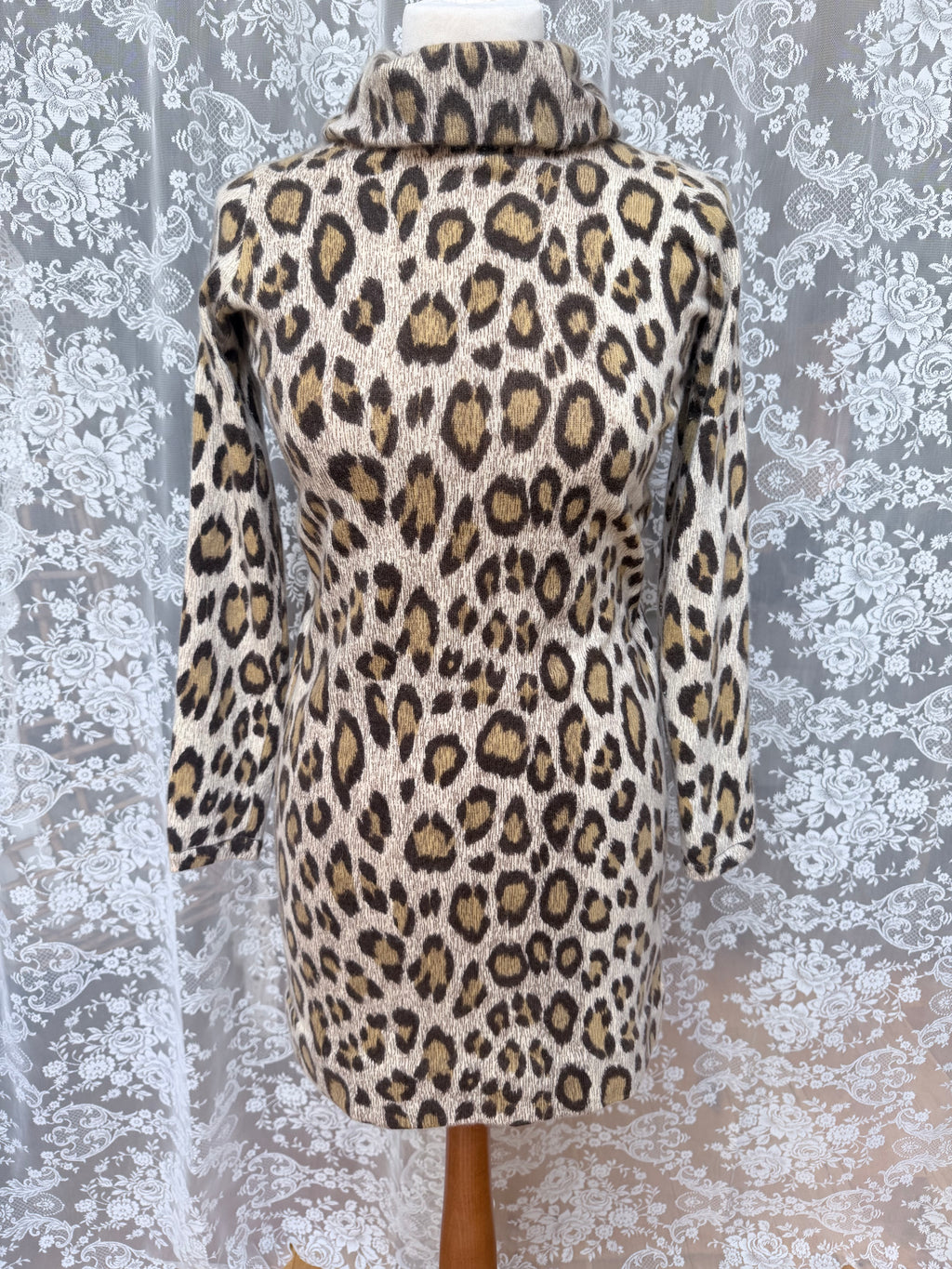 Extremely Rare 1970s Pringle of Scotland Leopard Print Cashmere Polo Dress