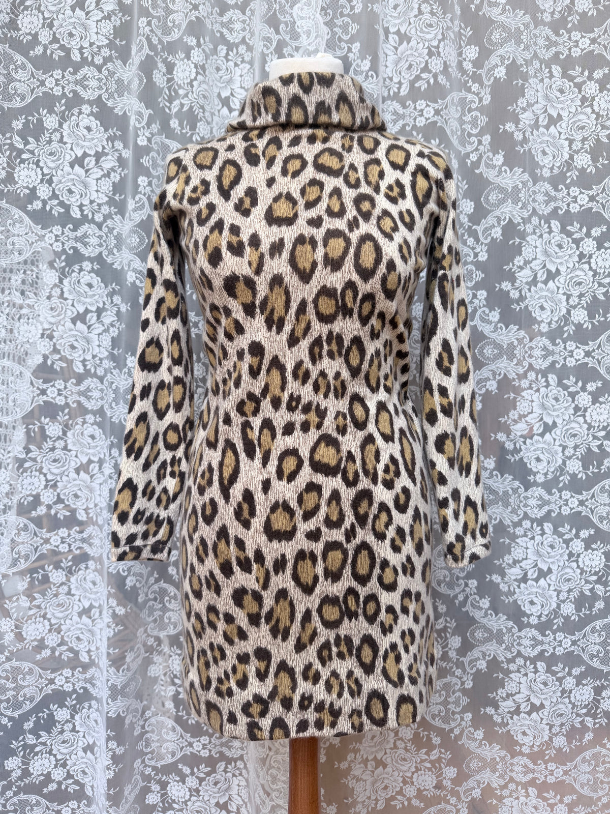 Extremely Rare 1970s Pringle of Scotland Leopard Print Cashmere Polo Dress