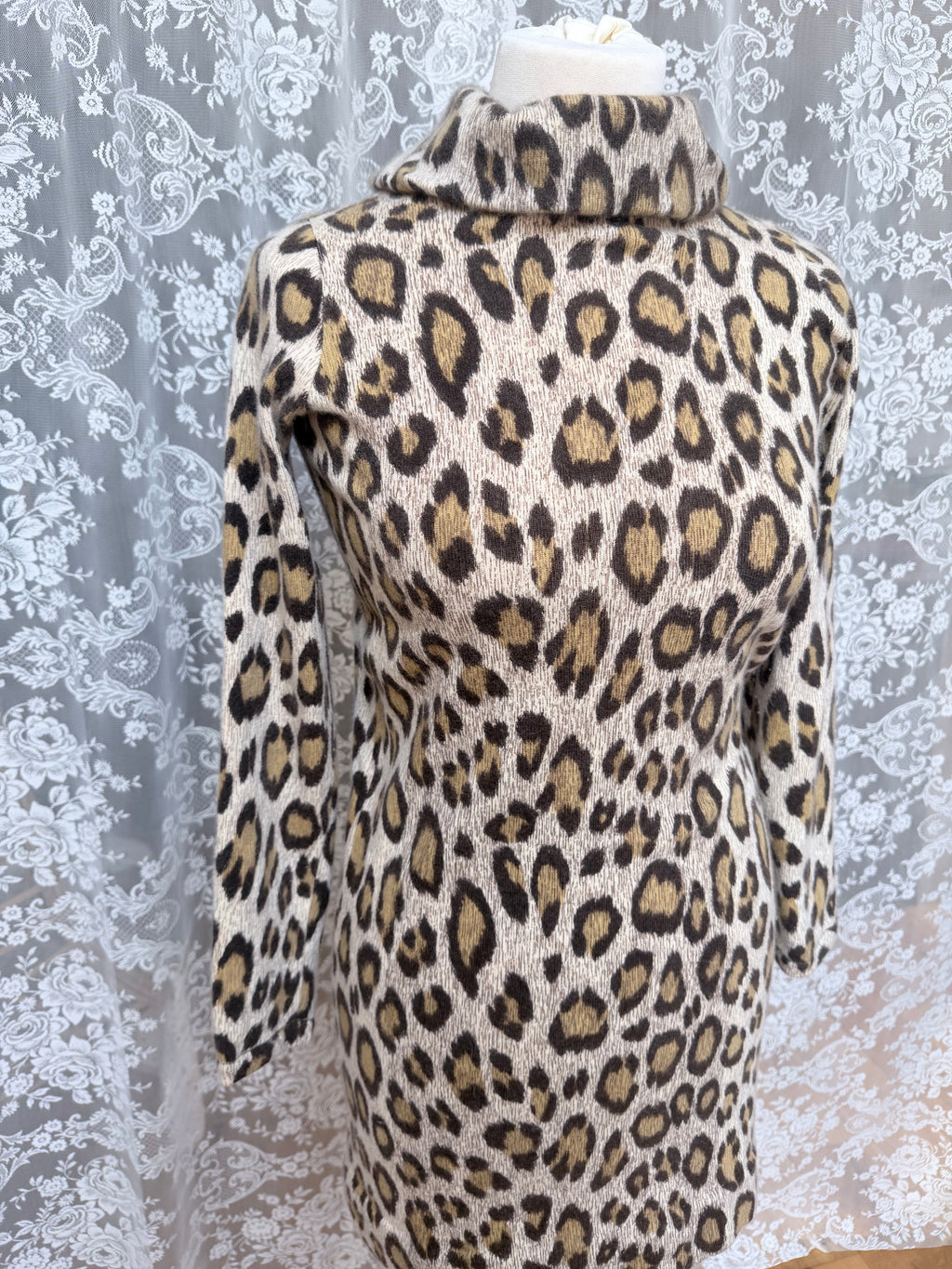Extremely Rare 1970s Pringle of Scotland Leopard Print Cashmere Polo Dress