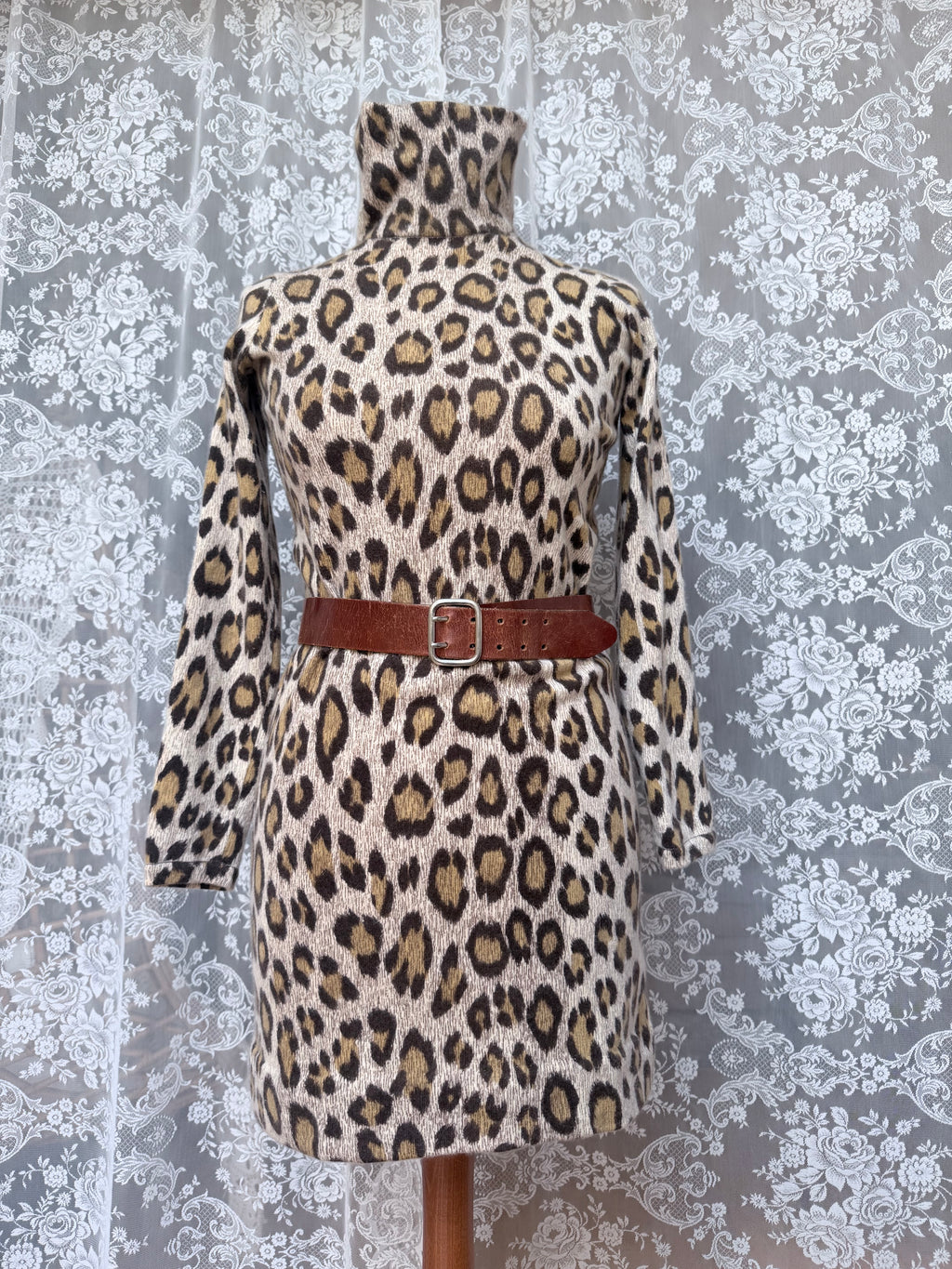 Extremely Rare 1970s Pringle of Scotland Leopard Print Cashmere Polo Dress