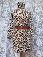 Extremely Rare 1970s Pringle of Scotland Leopard Print Cashmere Polo Dress