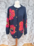 Vintage 1990s Amano Poppy Hand-Knitted Wool Cardigan