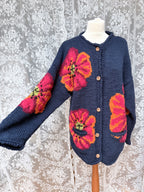 Vintage 1990s Amano Poppy Hand-Knitted Wool Cardigan