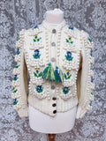 Vintage Austrian Floral Wool Cardigan with Antique Coin Buttons