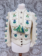 Vintage Austrian Floral Wool Cardigan with Antique Coin Buttons