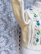 Vintage Austrian Floral Wool Cardigan with Antique Coin Buttons