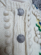 Vintage Austrian Floral Wool Cardigan with Antique Coin Buttons