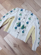 Vintage Austrian Floral Wool Cardigan with Antique Coin Buttons