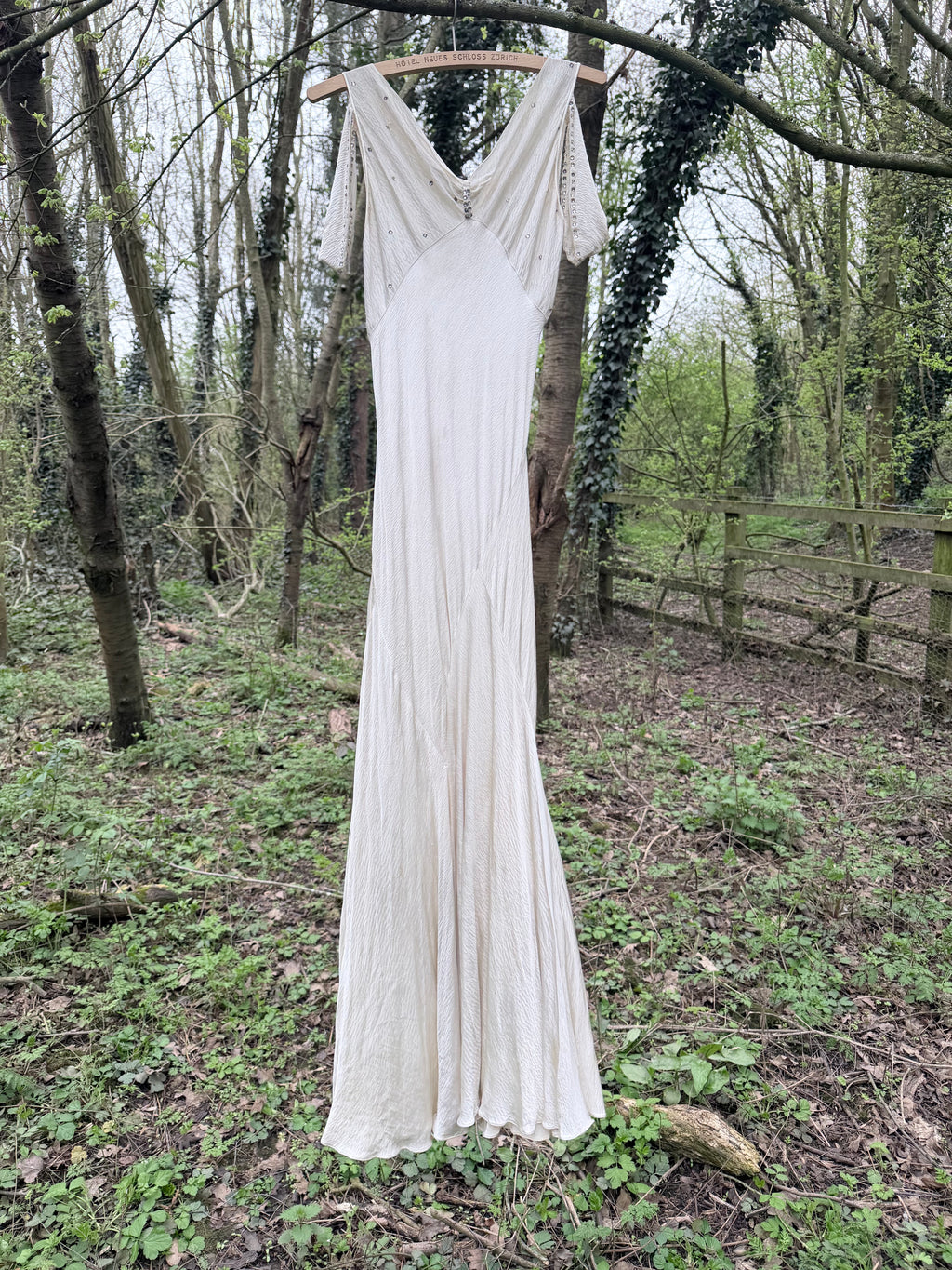 Antique Museum-Archived 1930s Silk Satin Cold-Shoulder Gown