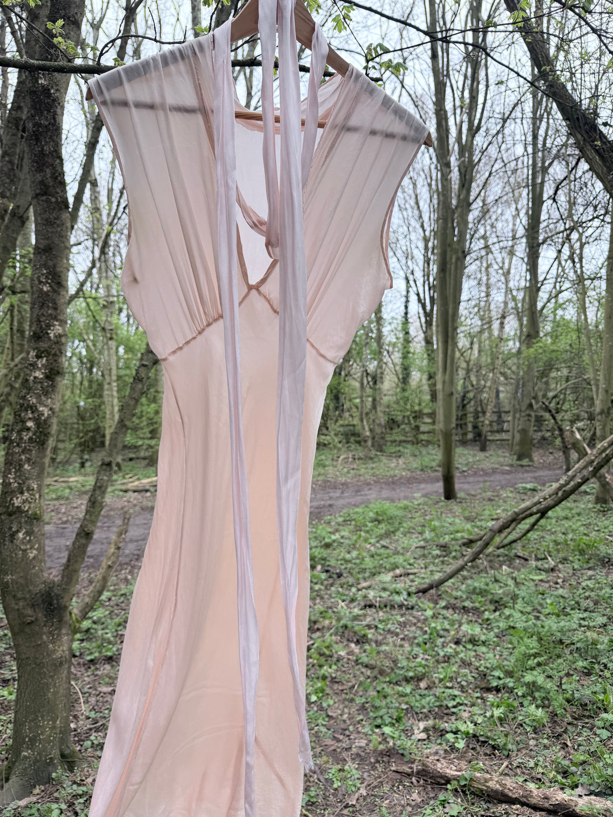 Rare Antique 1920s/1930s Silk Gown with Hand-Scalloped Details