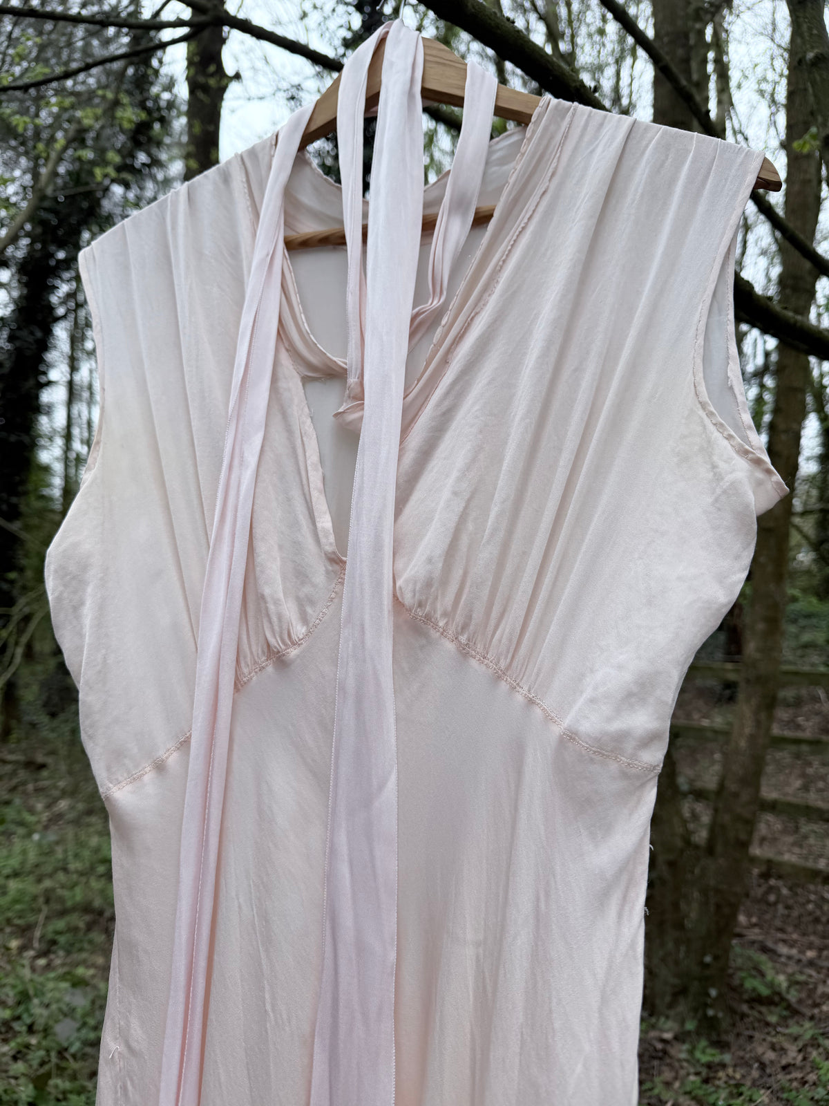 Rare Antique 1920s/1930s Silk Gown with Hand-Scalloped Details