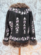 Vintage 1970s Suede Floral Embroidered Afghan Coat