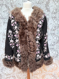 Vintage 1970s Suede Floral Embroidered Afghan Coat