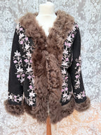 Vintage 1970s Suede Floral Embroidered Afghan Coat
