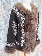 Vintage 1970s Suede Floral Embroidered Afghan Coat