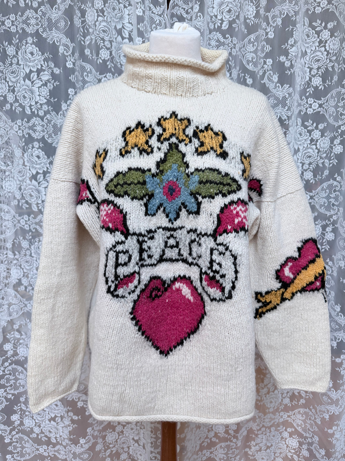The Isabella: Vintage Amano 1990s Cream Wool Peace Jumper