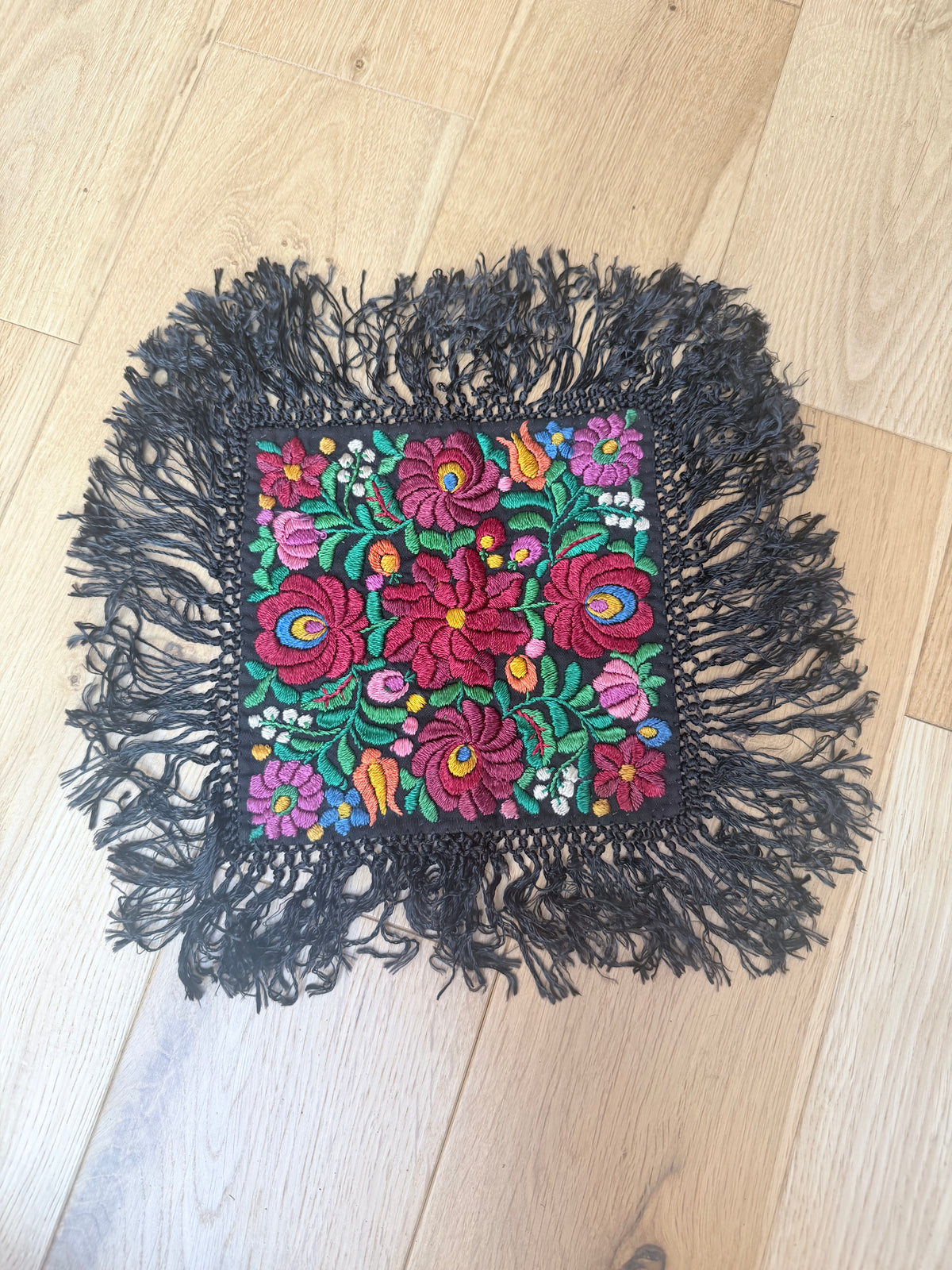 Antique Hungarian Matyó Hand Embroidered Floral Doily | c. 1890–1920