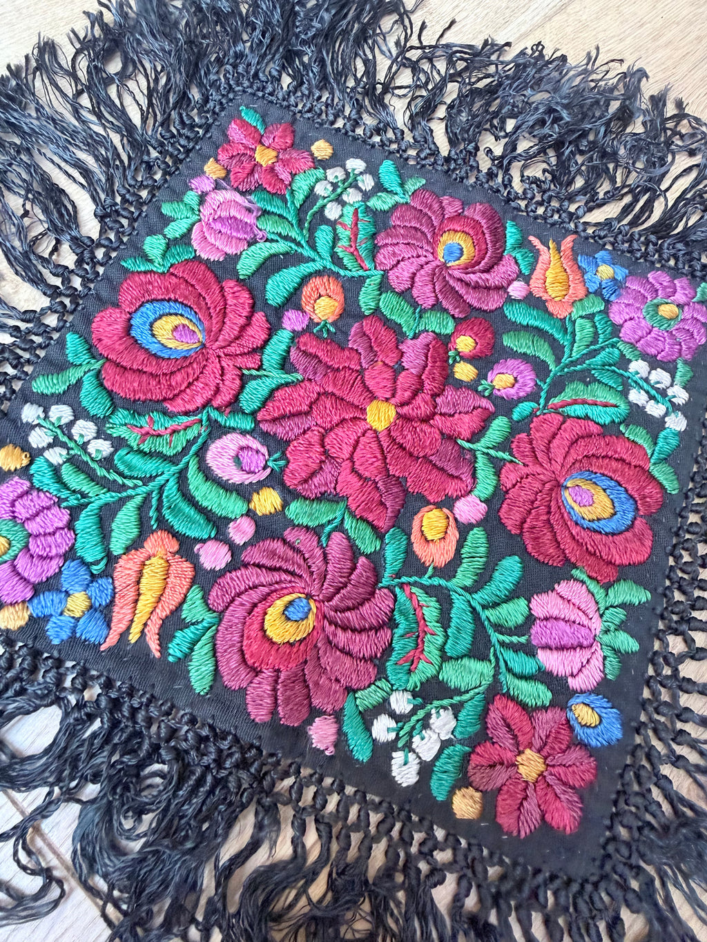Antique Hungarian Matyó Hand Embroidered Floral Doily | c. 1890–1920