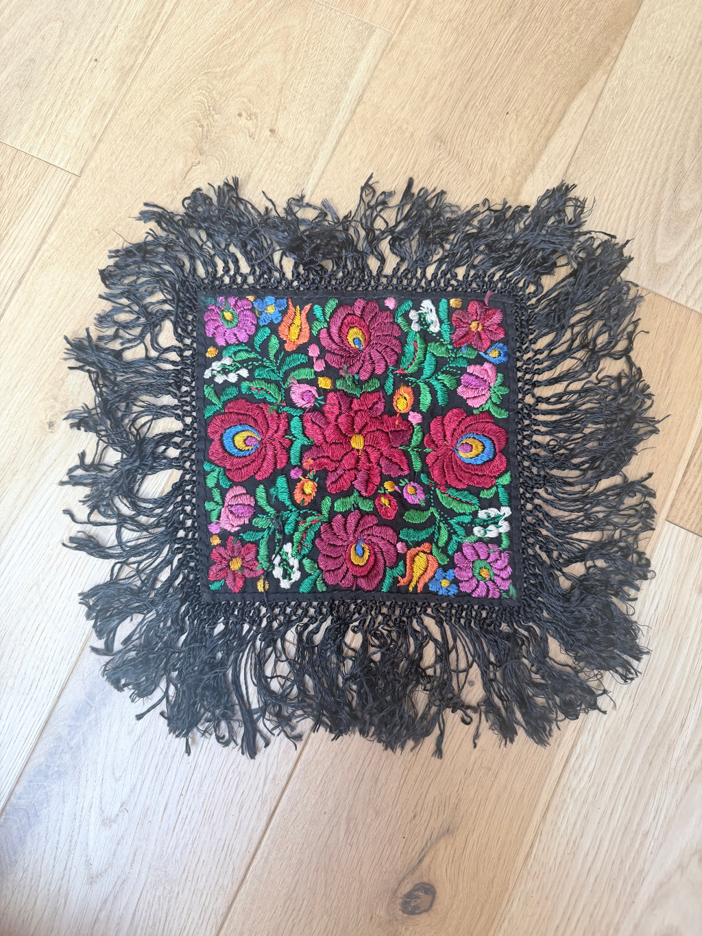 Antique Hungarian Matyó Hand Embroidered Floral Doily | c. 1890–1920