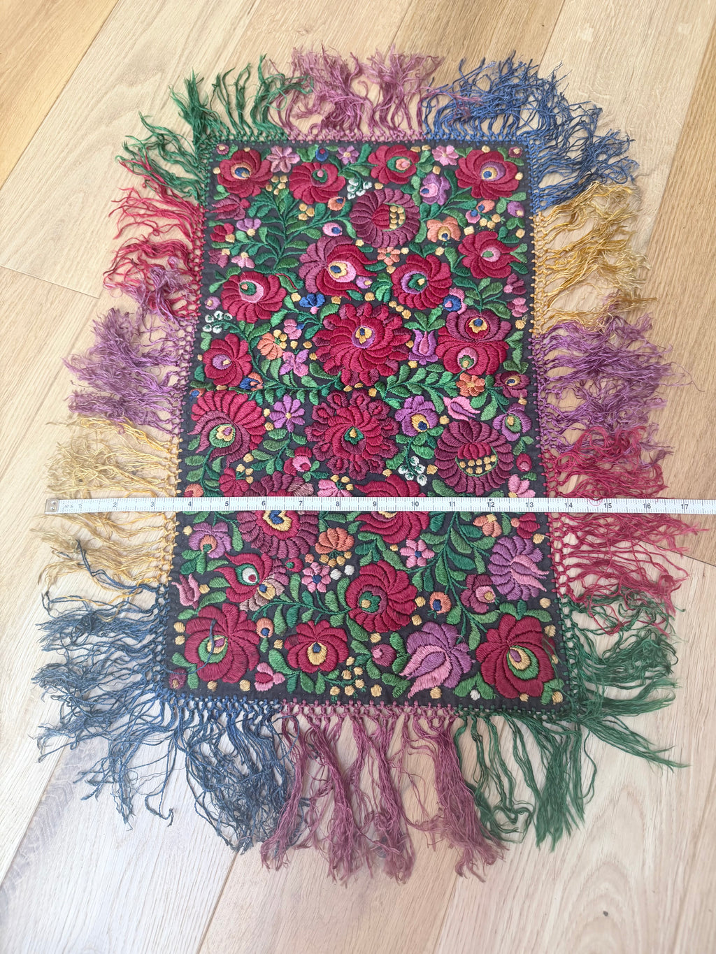 Antique Hungarian Matyó Hand Embroidered Floral Table Runner | c. 1890–1920