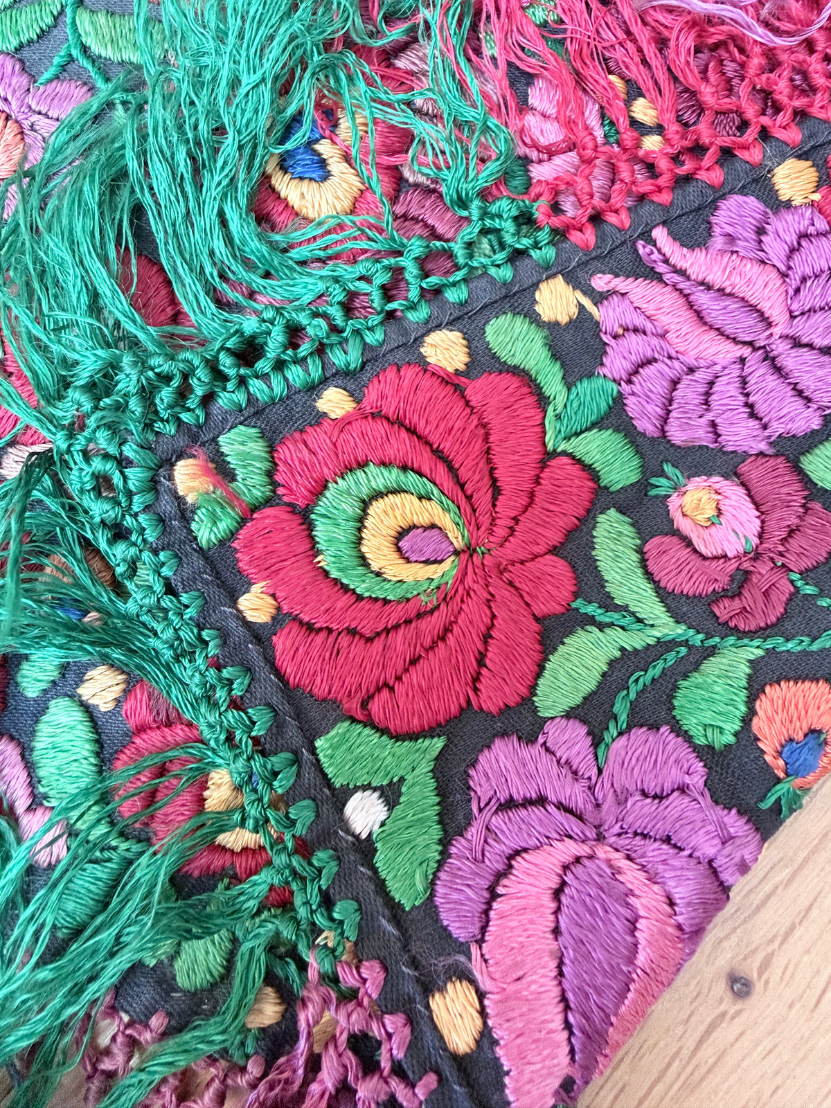 Antique Hungarian Matyó Hand Embroidered Floral Table Runner | c. 1890–1920