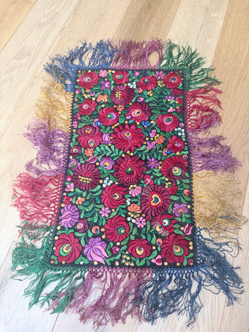 Antique Hungarian Matyó Hand Embroidered Floral Table Runner | c. 1890–1920