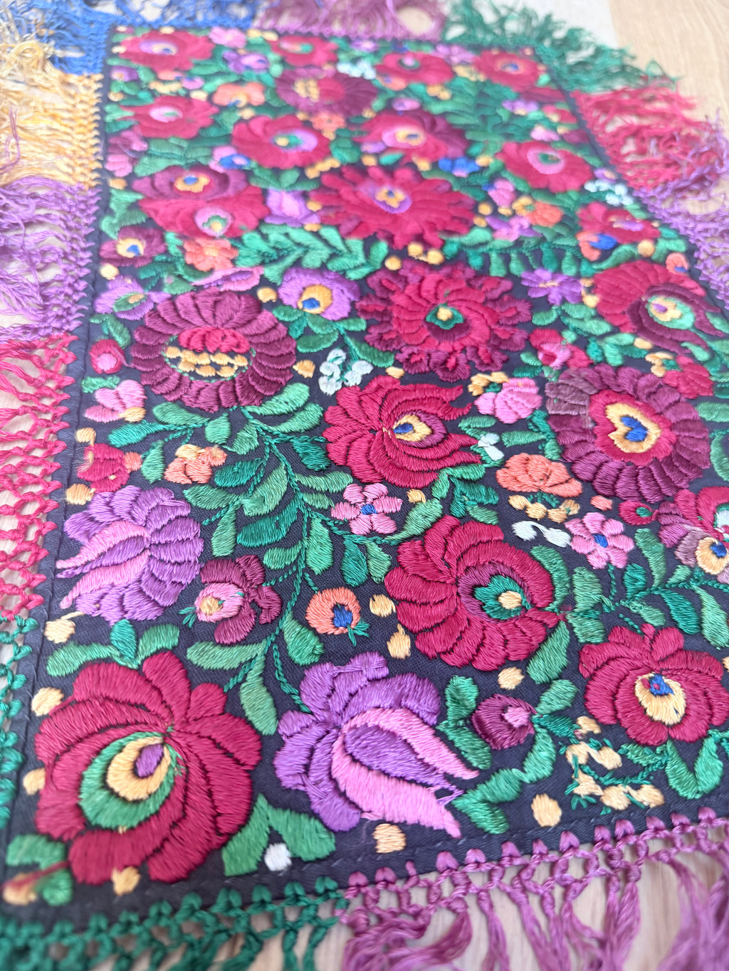 Antique Hungarian Matyó Hand Embroidered Floral Table Runner | c. 1890–1920