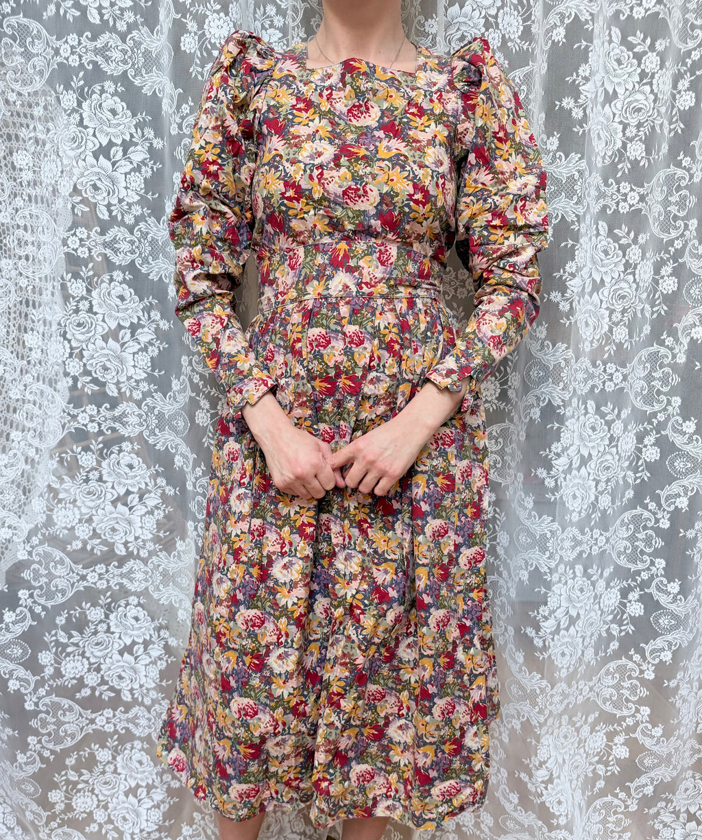 Vintage 1980s Laura Ashley Floral Midi Dress