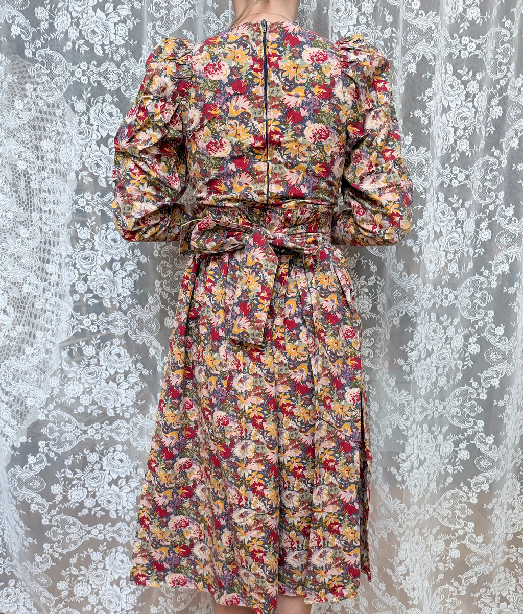 Vintage 1980s Laura Ashley Floral Midi Dress