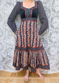 Vintage 1970s Gunne Sax Cabbage Rose Midi Dress
