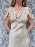 Antique Museum-Archived 1930s Silk Satin Cold-Shoulder Gown