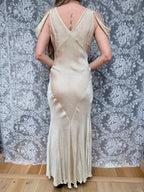 Antique Museum-Archived 1930s Silk Satin Cold-Shoulder Gown