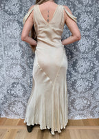 Antique Museum-Archived 1930s Silk Satin Cold-Shoulder Gown