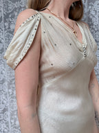 Antique Museum-Archived 1930s Silk Satin Cold-Shoulder Gown