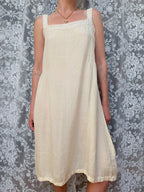Antique 1920s Cream Cotton Slip Midi Dress with Lace Trim