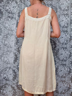 Antique 1920s Cream Cotton Slip Midi Dress with Lace Trim