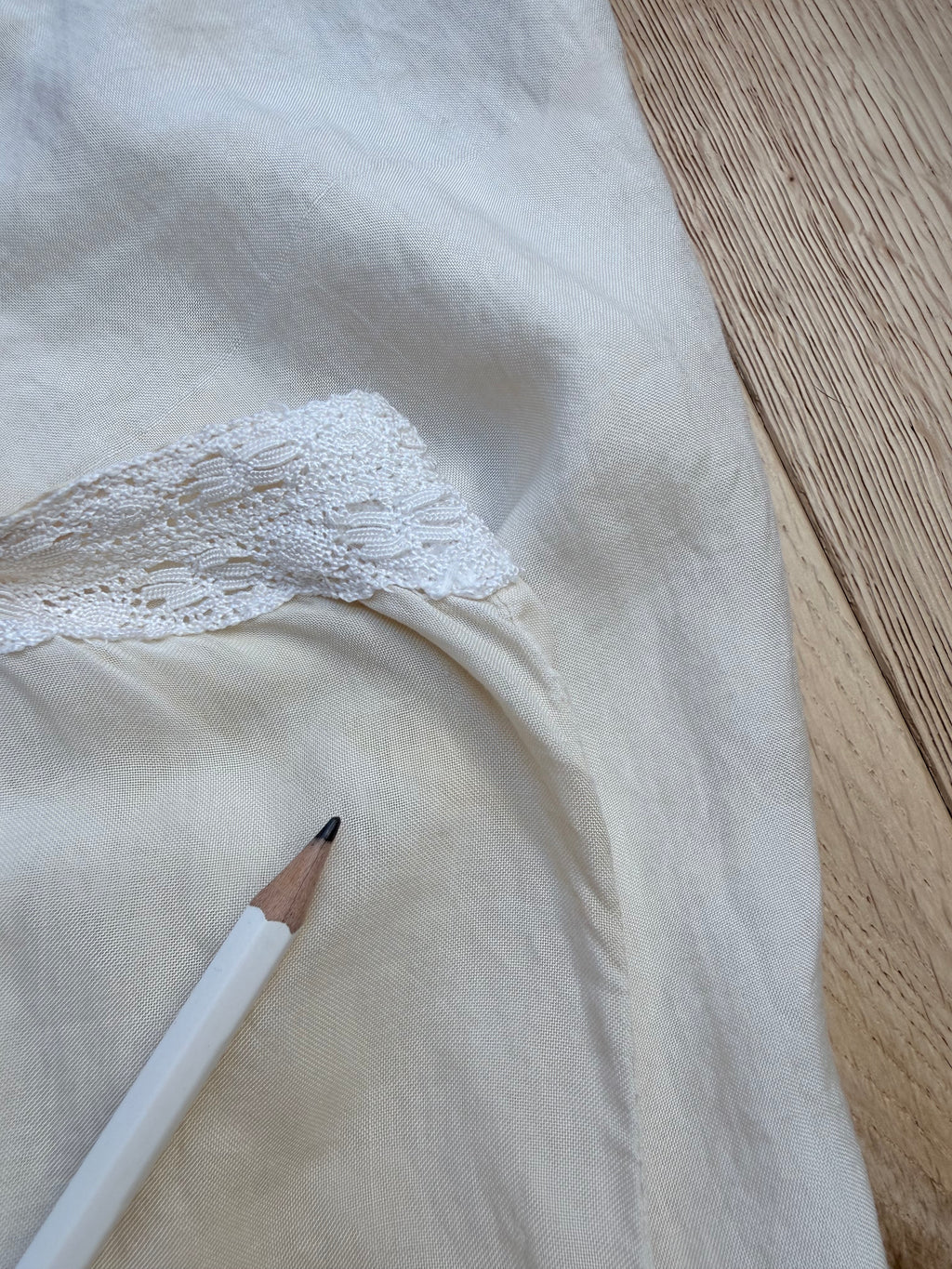 Antique 1920s Cream Cotton Slip Midi Dress with Lace Trim