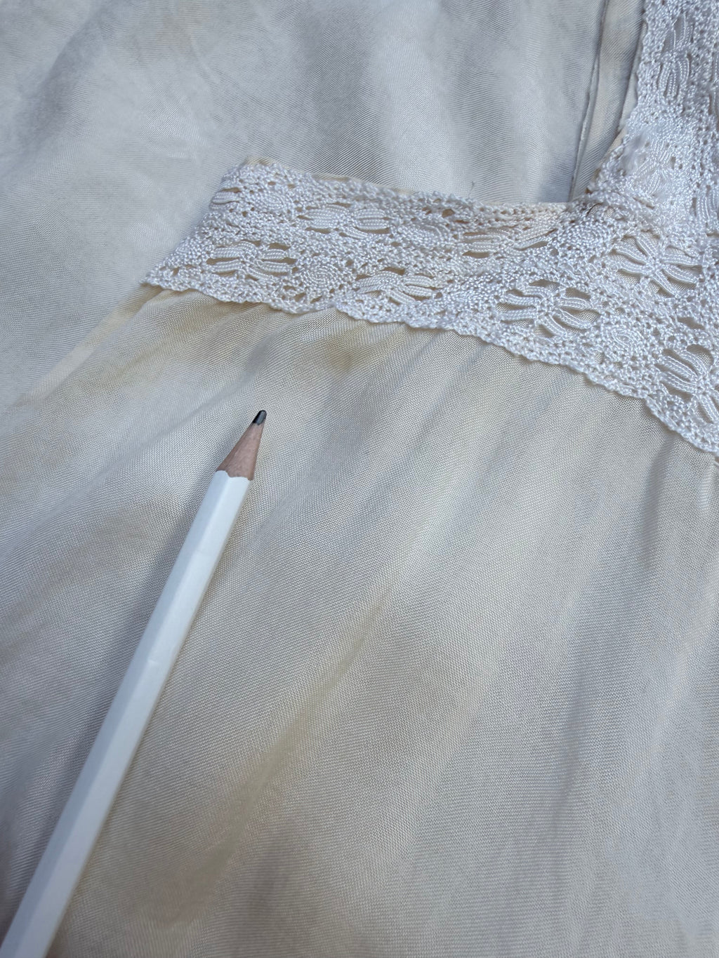 Antique 1920s Cream Cotton Slip Midi Dress with Lace Trim