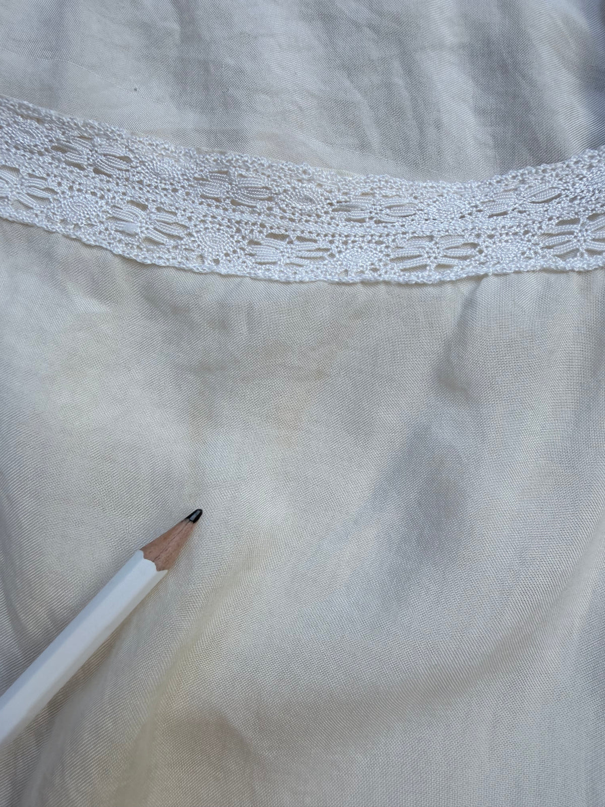 Antique 1920s Cream Cotton Slip Midi Dress with Lace Trim