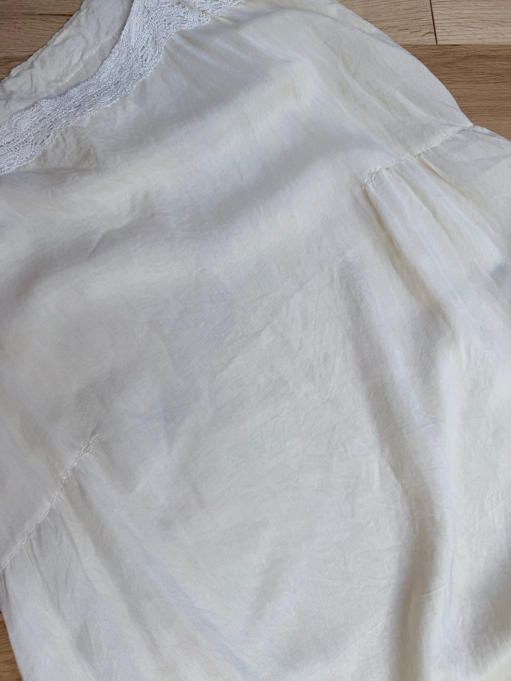 Antique 1920s Cream Cotton Slip Midi Dress with Lace Trim