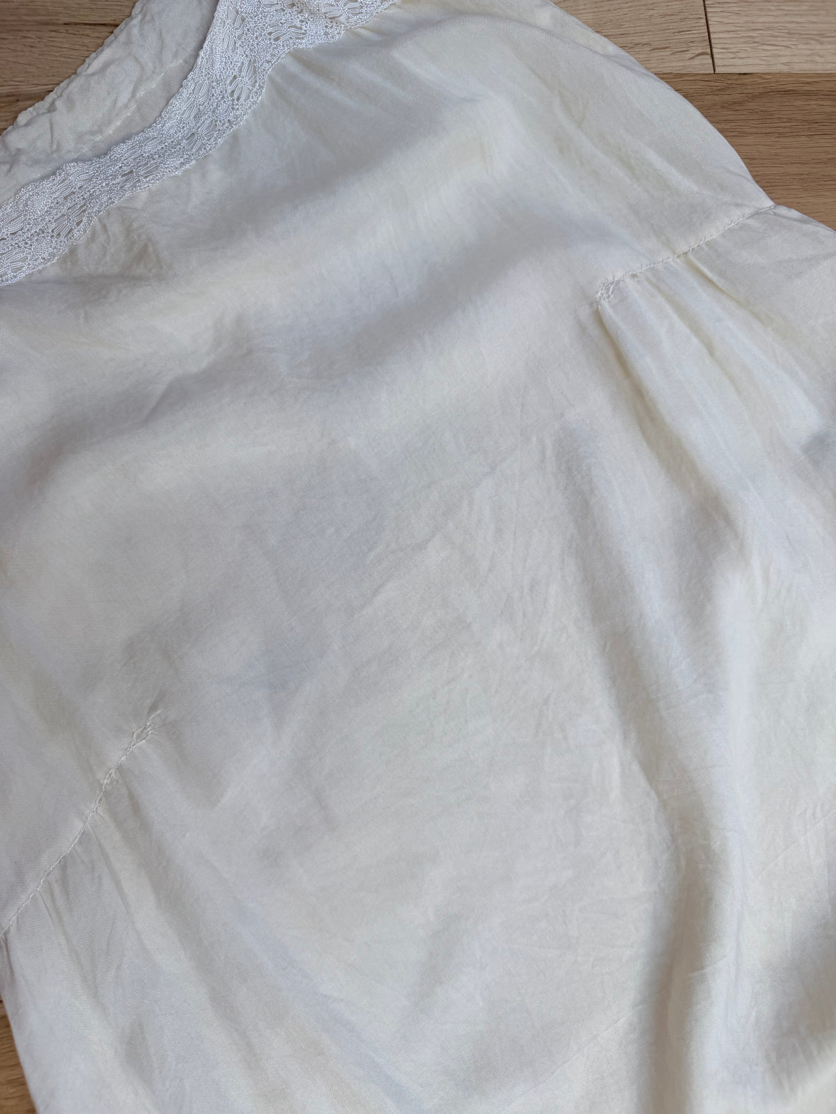 Antique 1920s Cream Cotton Slip Midi Dress with Lace Trim