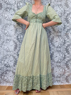 Vintage 1970s Mint Green Ditsy Floral Prairie Dress