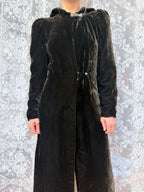 1920s Art Deco Black Velvet Hooded Coat | Vintage Witchy Gothic Piece